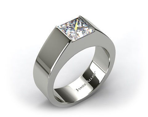 18k White Gold Designer Bar Princess Shaped Solitaire Engagement Ring